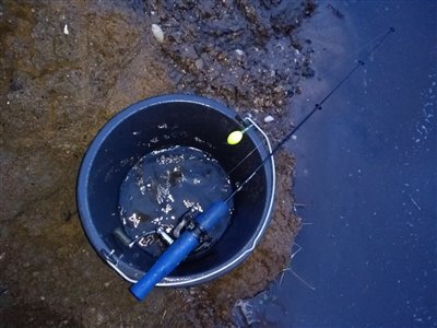 Jeg brugte den lille isfiskestang til at fiske skaller i åen.