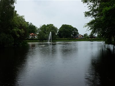 Springvandet i Videbæk Anlæg blev tændt imens jeg fiskede.